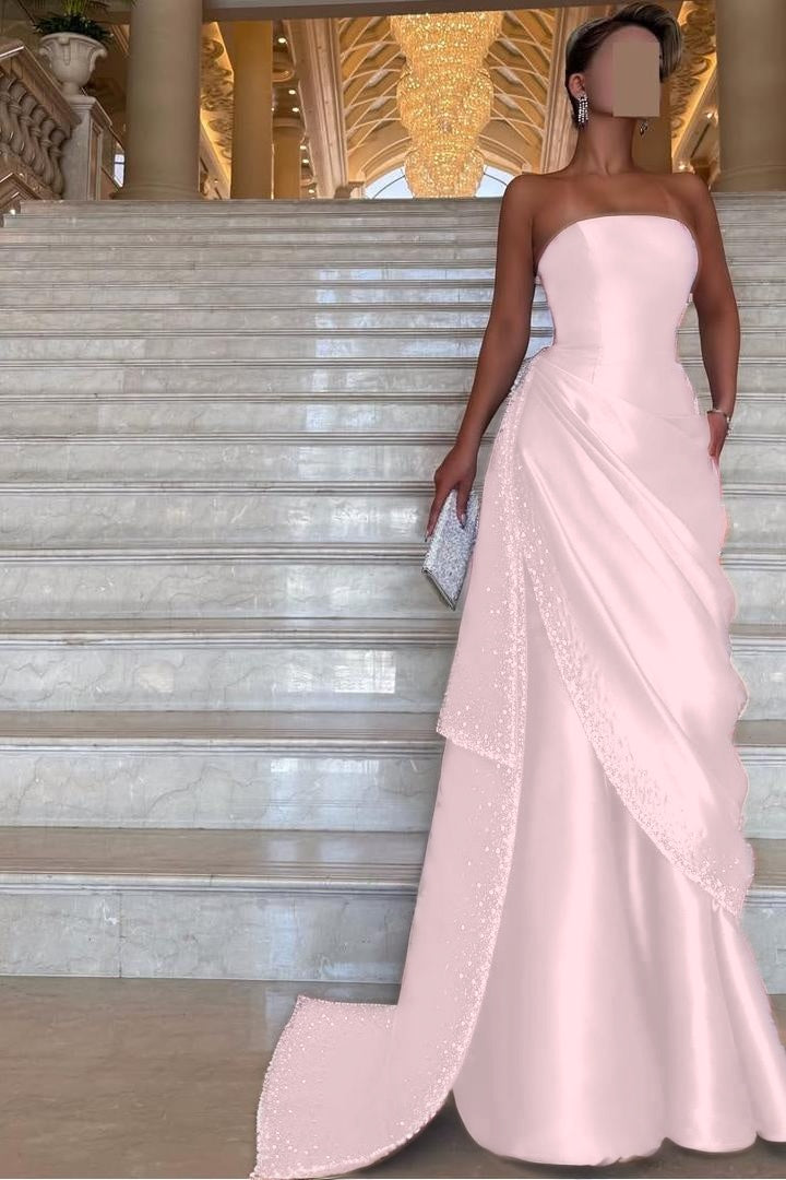 Purple Mermaid Prom Dress Sleeveless Strapless Beaded Formal Dress