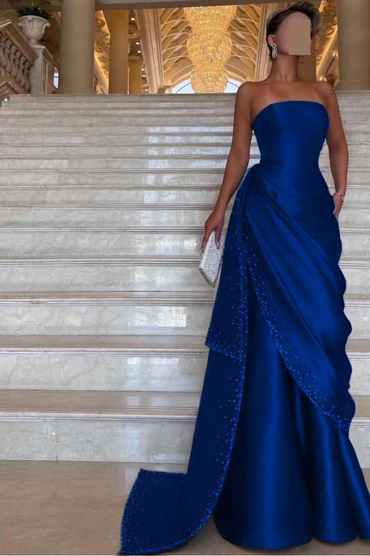 Purple Mermaid Prom Dress Sleeveless Strapless Beaded Formal Dress