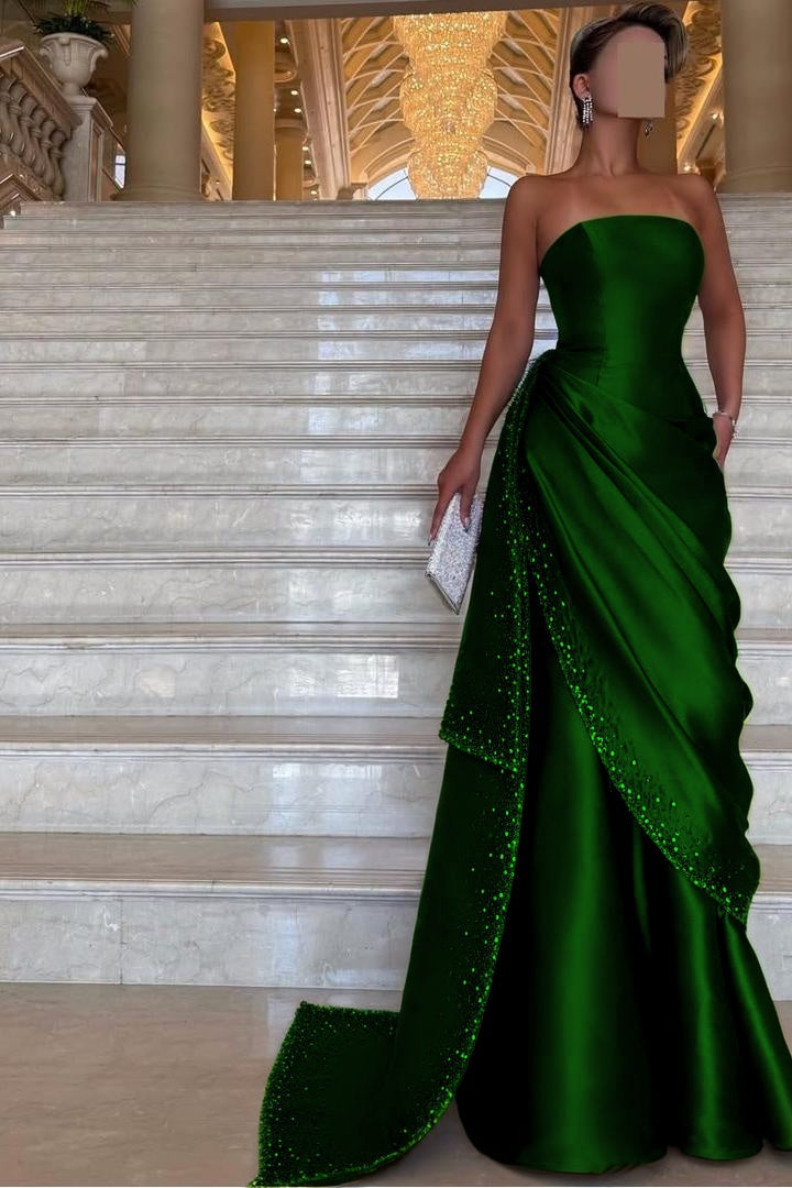 Purple Mermaid Prom Dress Sleeveless Strapless Beaded Formal Dress