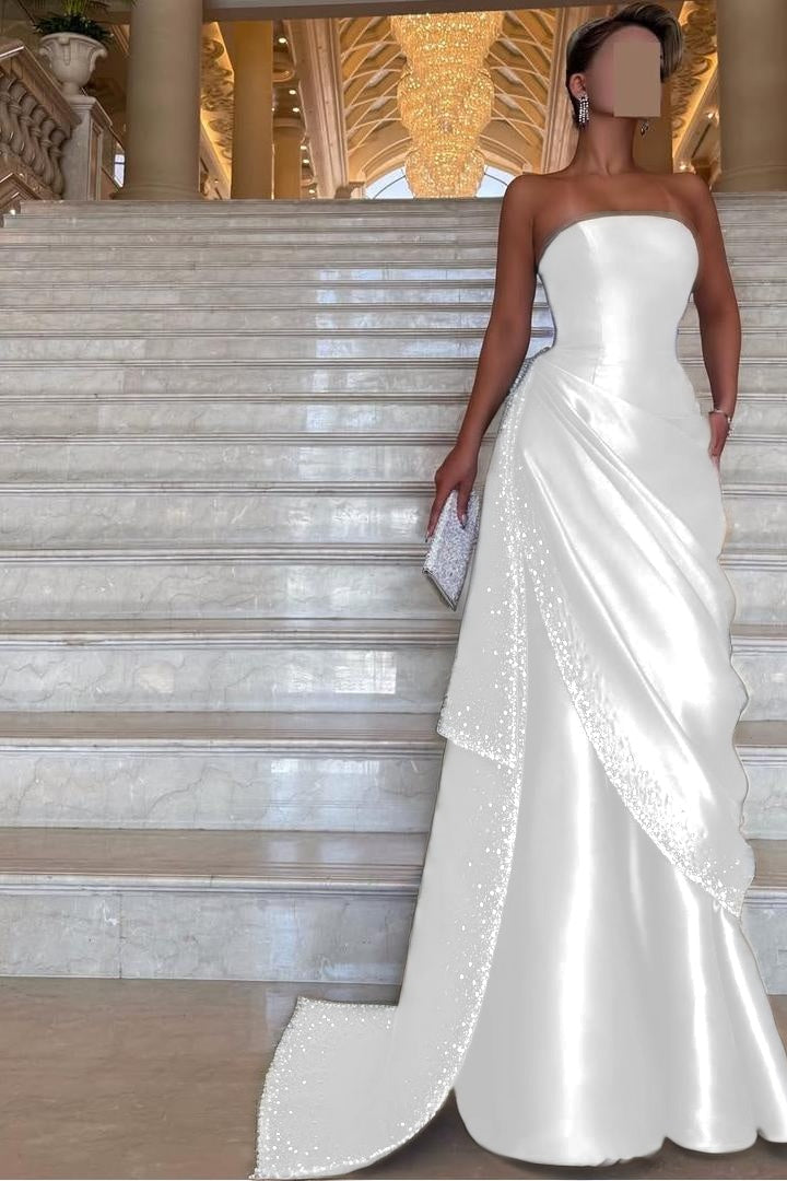 Purple Mermaid Prom Dress Sleeveless Strapless Beaded Formal Dress