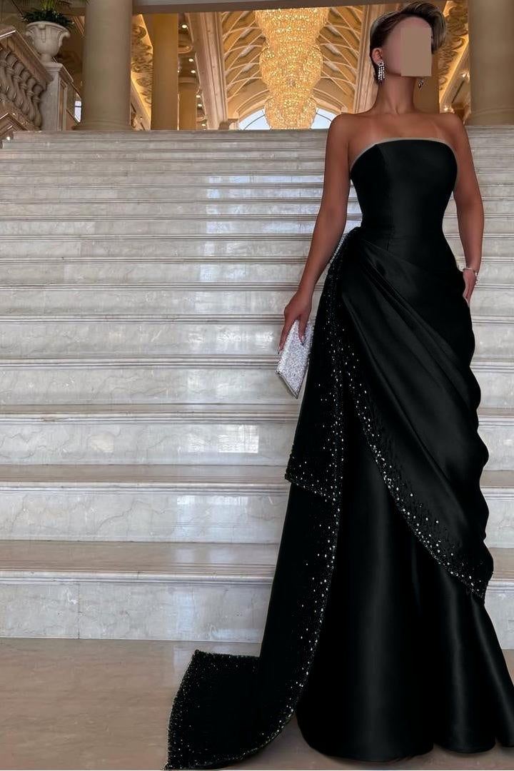 Purple Mermaid Prom Dress Sleeveless Strapless Beaded Formal Dress