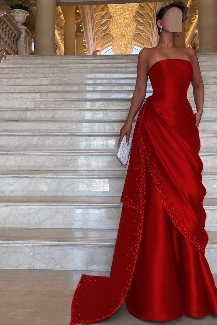 Purple Mermaid Prom Dress Sleeveless Strapless Beaded Formal Dress