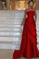 Purple Mermaid Prom Dress Sleeveless Strapless Beaded Formal Dress