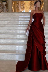 Purple Mermaid Prom Dress Sleeveless Strapless Beaded Formal Dress