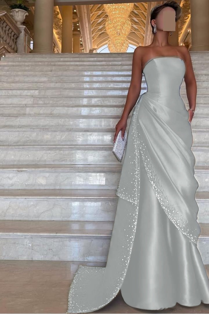 Purple Mermaid Prom Dress Sleeveless Strapless Beaded Formal Dress