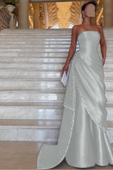 Purple Mermaid Prom Dress Sleeveless Strapless Beaded Formal Dress