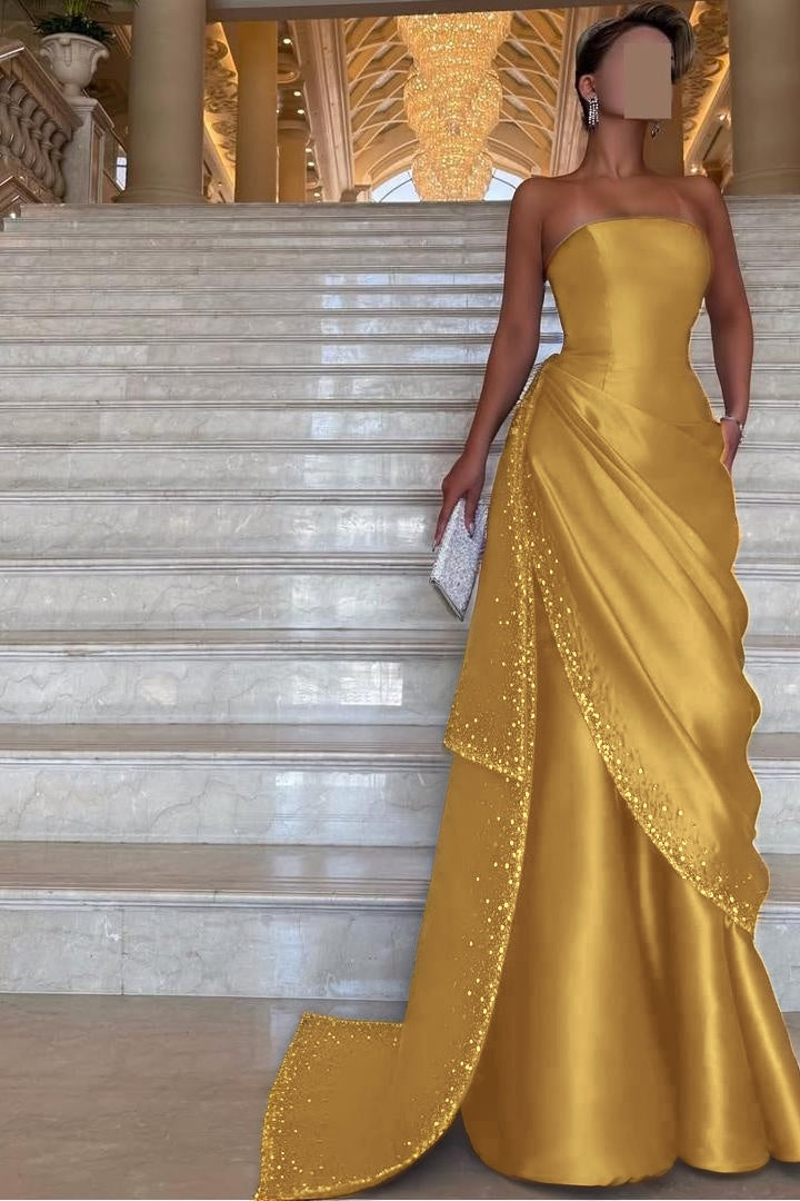 Purple Mermaid Prom Dress Sleeveless Strapless Beaded Formal Dress