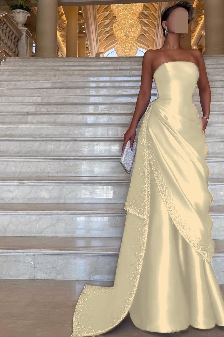 Purple Mermaid Prom Dress Sleeveless Strapless Beaded Formal Dress