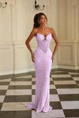 Purple Mermaid Prom Dress Sleeveless Sweetheart Beaded Formal Dress