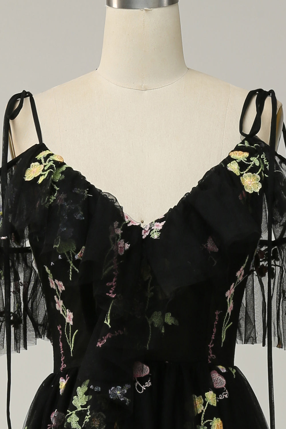 Purple Prom Dress Embroidery Long Evening Dress with Ruffles