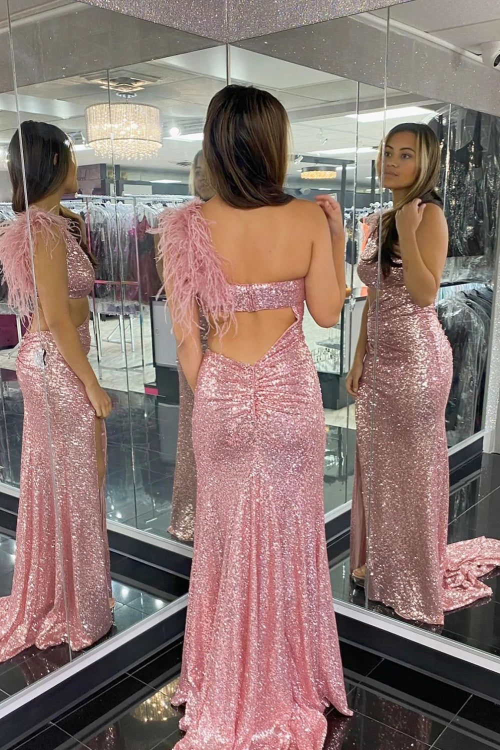 Purple Prom Dress Mermaid One Shoulder Long Evening Dress with Feathers