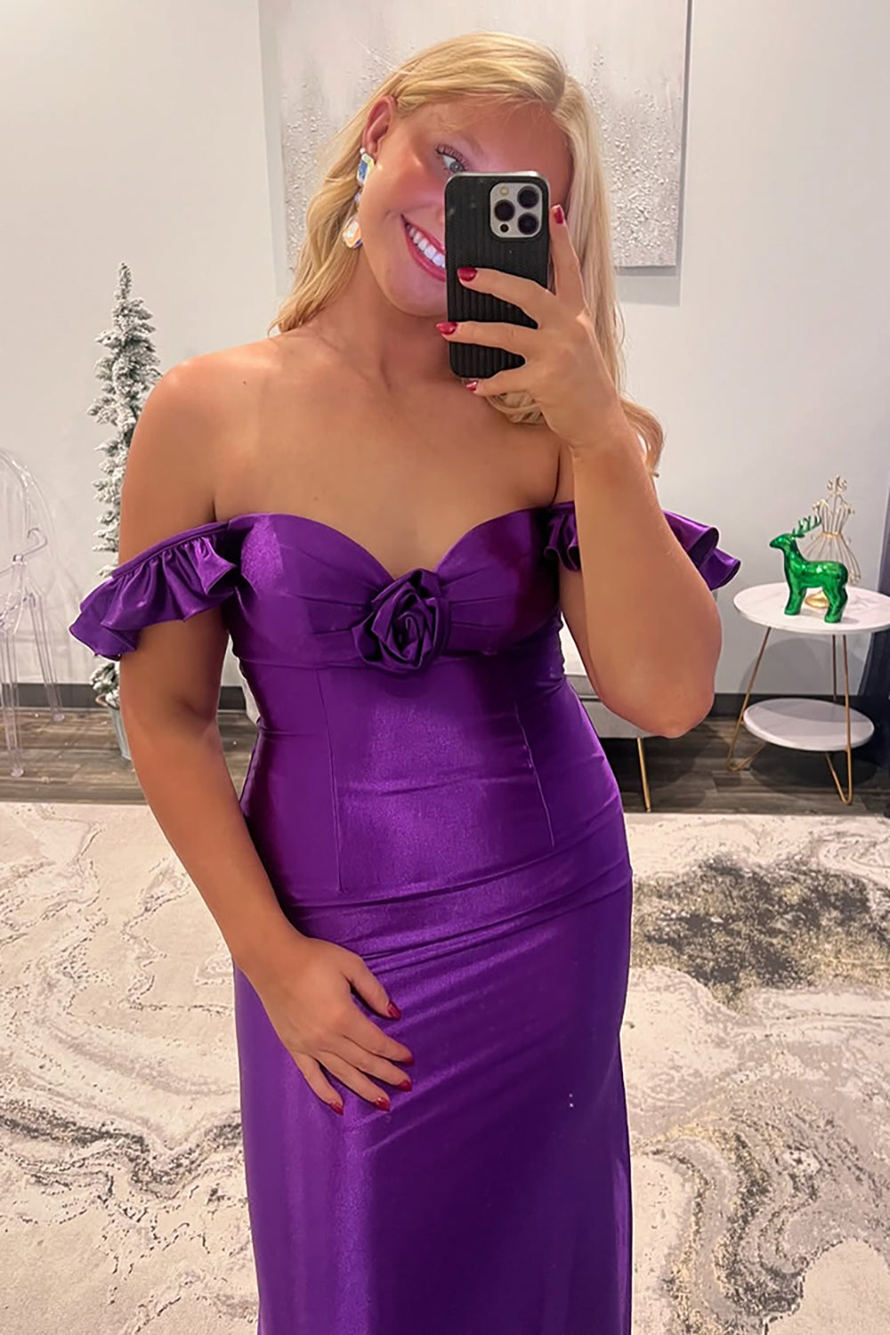 Purple Prom Dress Strapless Ruched Satin Mermaid Formal Dress