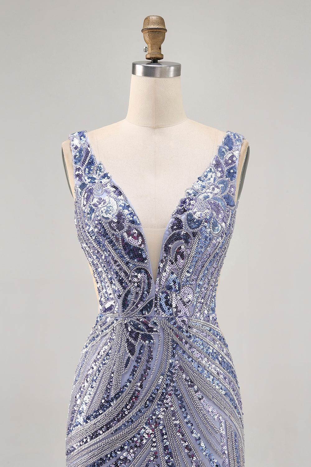 Sparkly Purple Sequin V-Neck Corset Short Homecoming Dress