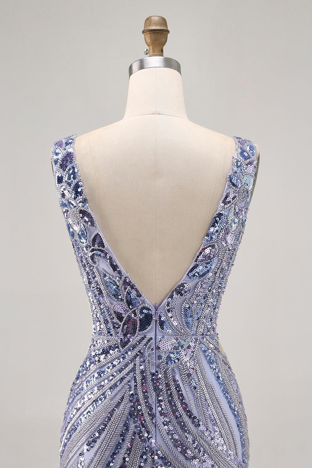 Sparkly Purple Sequin V-Neck Corset Short Homecoming Dress