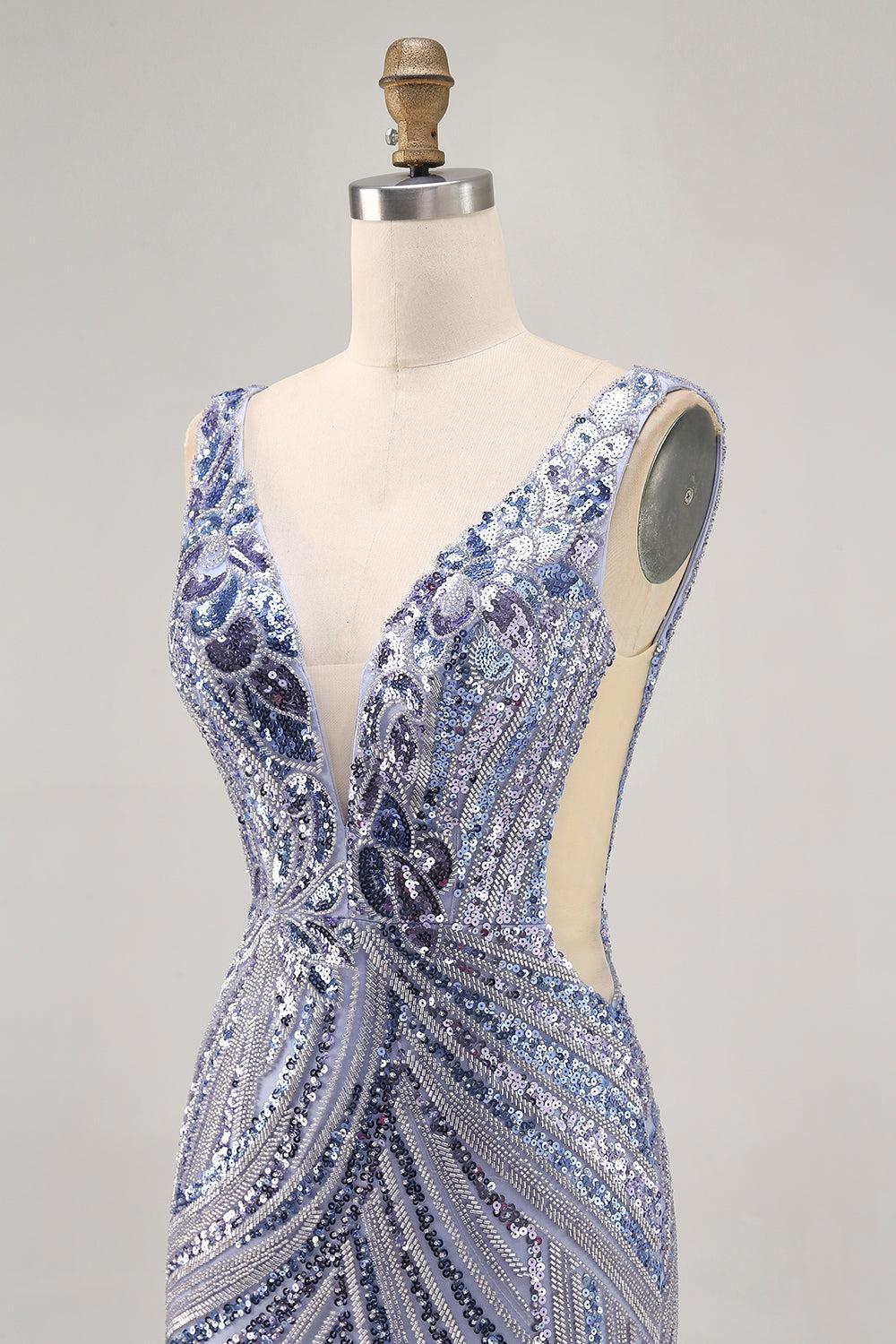 Sparkly Purple Sequin V-Neck Corset Short Homecoming Dress