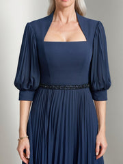 Queen Anne Neckline A line Ankle Length Mother of the Bride Dresses with Pleats Sequins & Beads