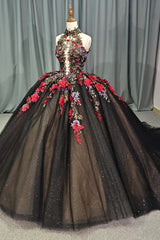 Quinceanera Dress Ball Gown Appliques Sleeveless Tulle Floral Pearl Sweet 16 Party Dress