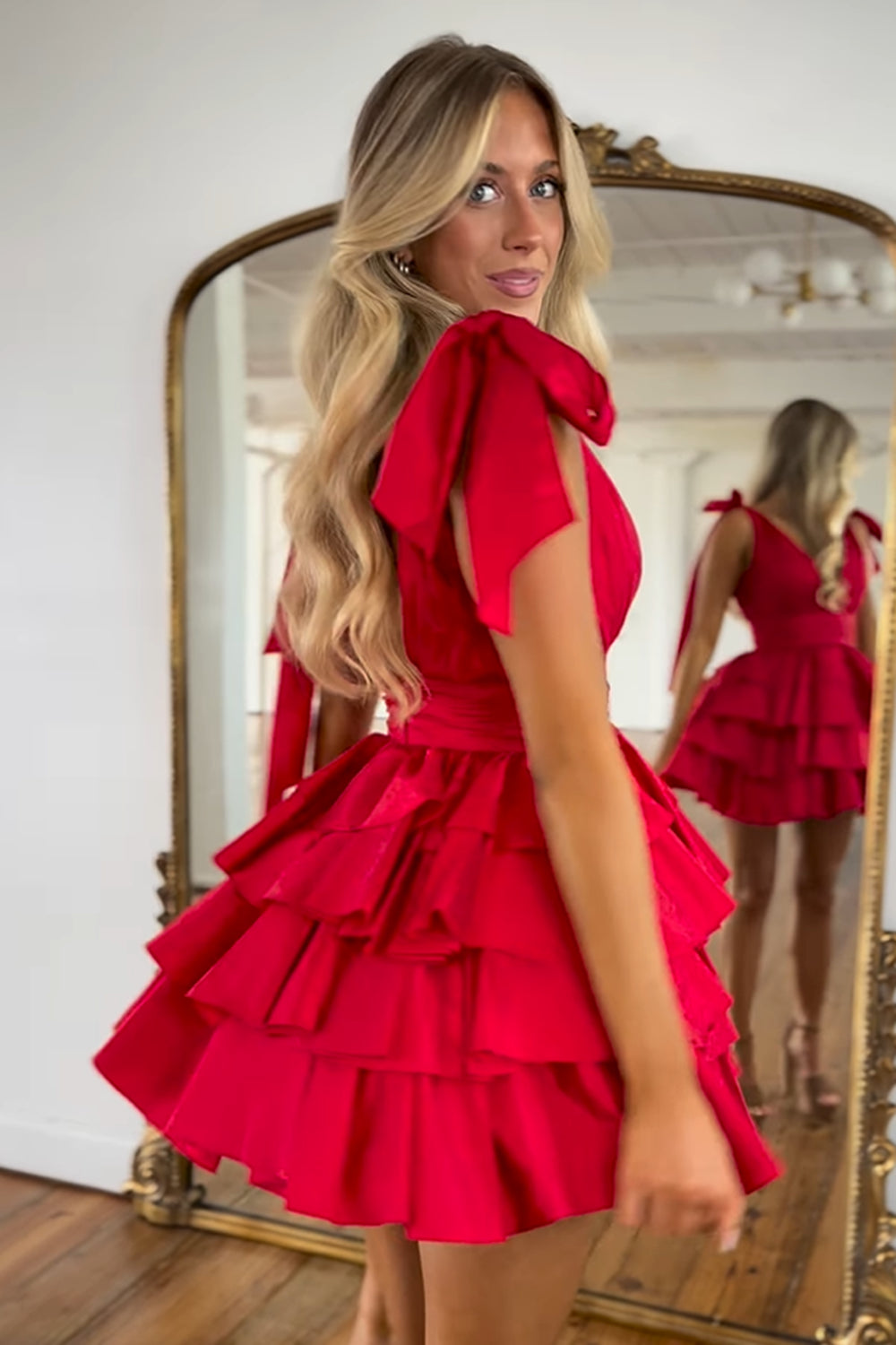 Red Homecoming Dress A Line Short Cocktail Dresses With Ruffles