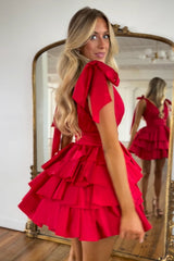 Red Homecoming Dress A Line Short Cocktail Dresses With Ruffles