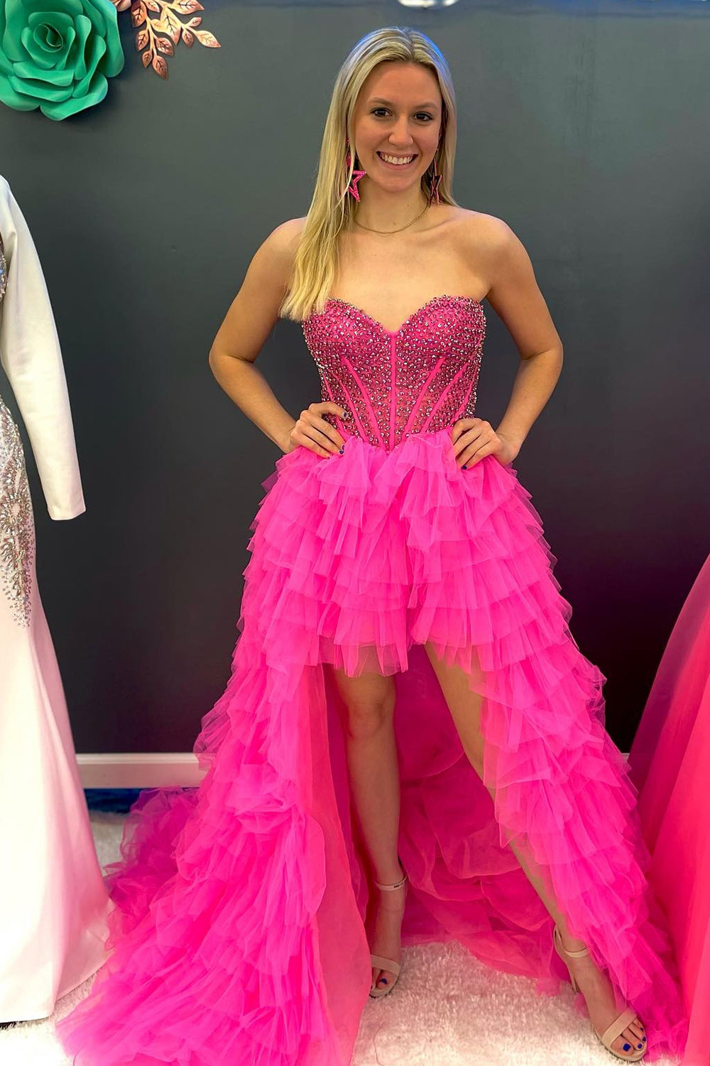 Red Homecoming Dress Beaded A-Line Tiered High Low Prom Cocktail Party Dresses