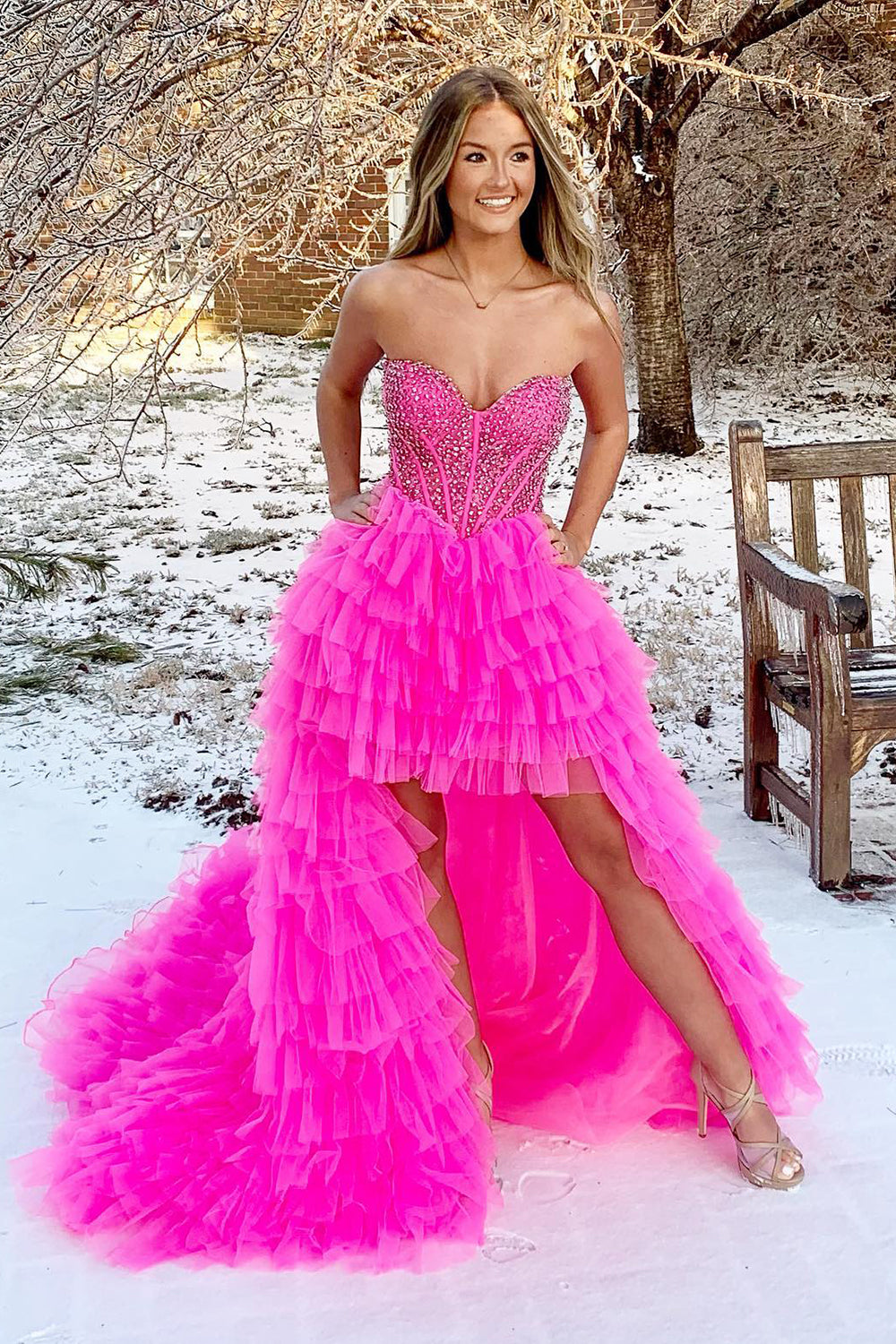Red Homecoming Dress Beaded A-Line Tiered High Low Prom Cocktail Party Dresses
