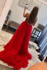 Red Homecoming Dress Beaded A-Line Tiered High Low Prom Prom Dress