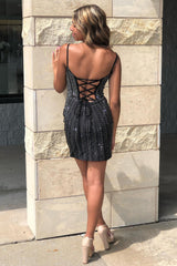 Red Homecoming Dress Beaed Lace-Up Back Corset Tight Short Prom Dress