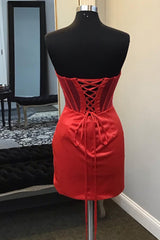 Red Homecoming Dress Corset Asymmetrical Tight Short Prom Dress