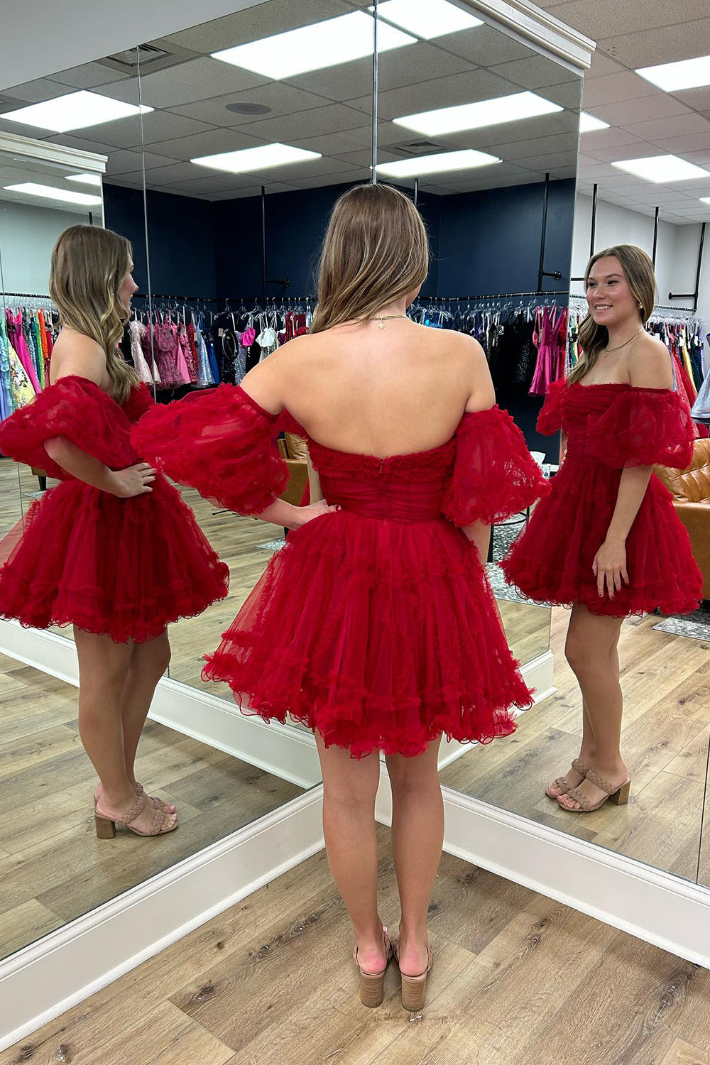 Red Homecoming Dress Corset Strapless A-Line Short Tulle Cocktail Party Dresses with Detachable Sleeves