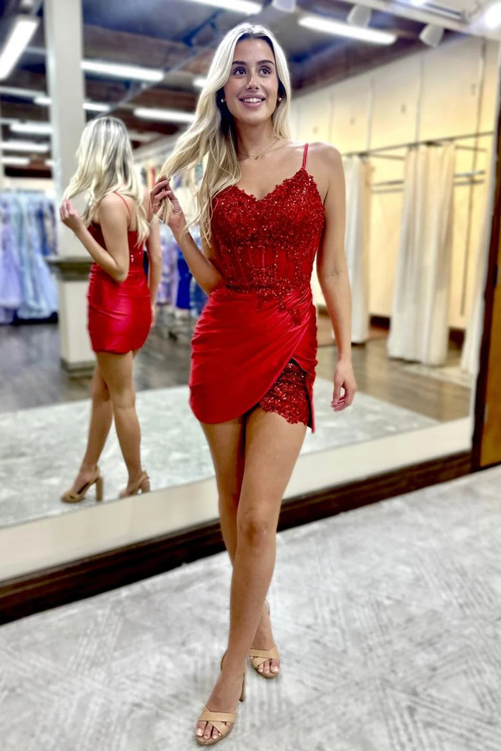 Red Homecoming Dress Corset Tight Short Corset Prom Dress with Lace