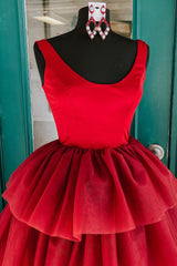 Red Homecoming Dress High Low Tiered Prom Dress