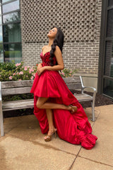 Red Homecoming Dress Mirror Strapless Corset High Low Prom Dress