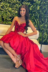 Red Homecoming Dress Mirror Strapless Corset High Low Prom Dress