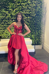 Red Homecoming Dress Mirror Strapless Corset High Low Prom Dress