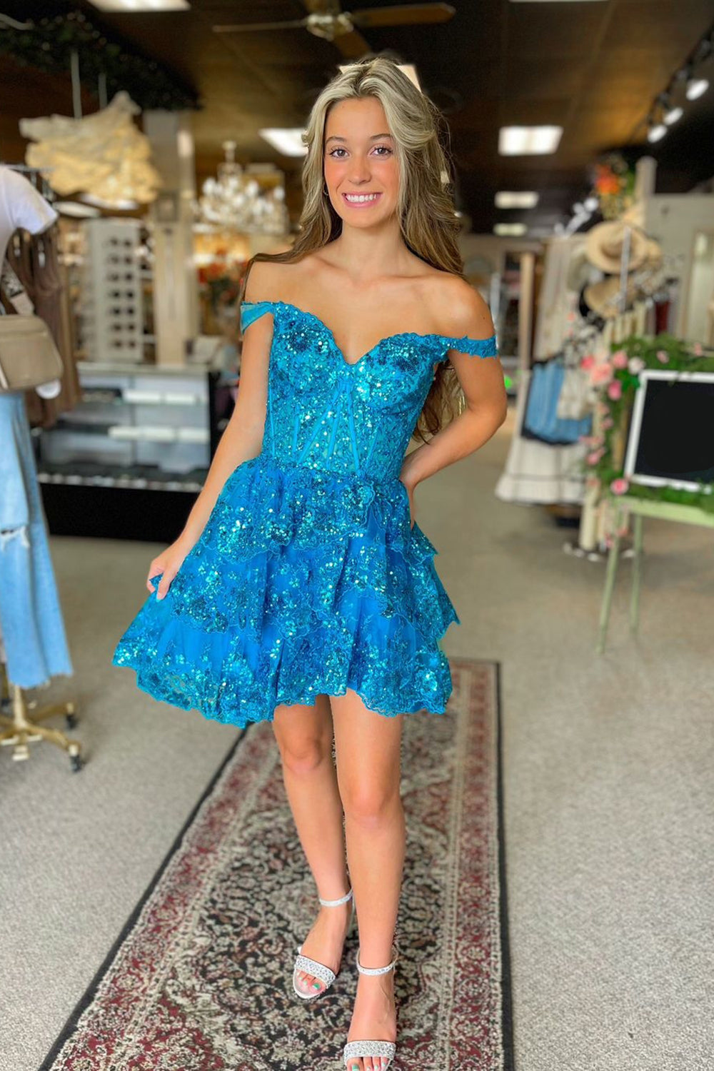 Red Homecoming Dress Off The Shoulder Corset Tiered Short Prom Dress with Lace
