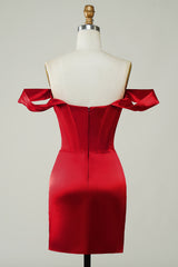 Red Homecoming Dress Off the Shoulder Asymmetrical Tight Short Prom Dress