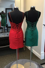 Red Homecoming Dress Sequin Corset Tight Prom Dress with Lace