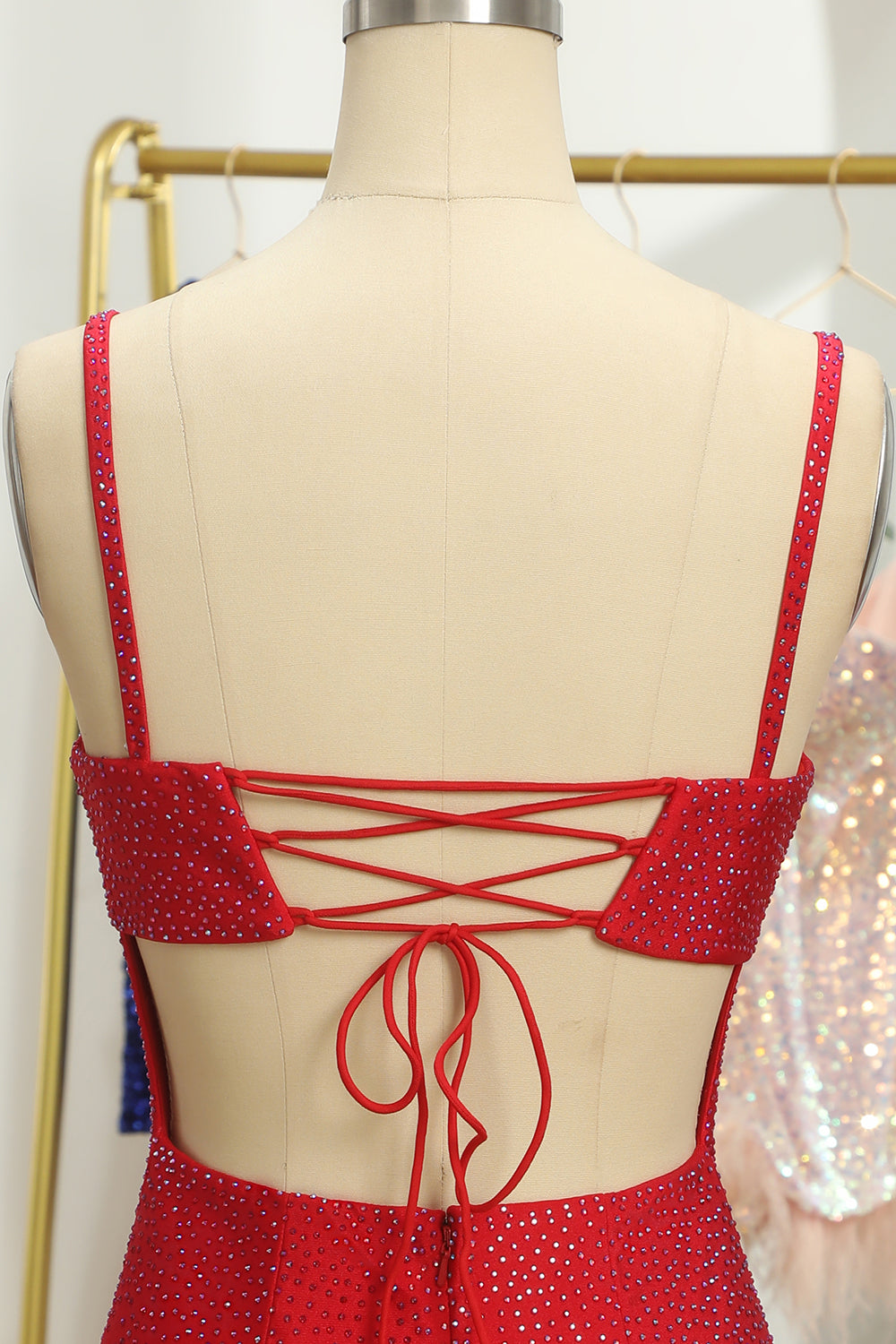Red Homecoming Dress Sequin Lace-Up Tight Short Prom Dress