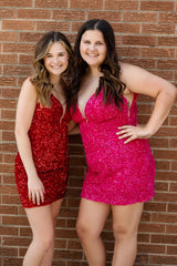 Red Homecoming Dress Sequin Sleeveless Tight Short Prom Dress