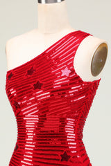 Red Homecoming Dress Sequin Stars Tight Short Prom Dress