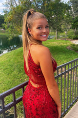 Red Homecoming Dress Sequined Open Back Tight Short Prom Dress with Fringes