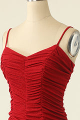 Red Homecoming Dress Spaghetti Straps Mini Prom Dress With Ruffles