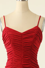 Red Homecoming Dress Spaghetti Straps Mini Prom Dress With Ruffles