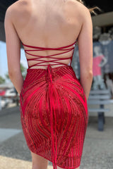 Red Homecoming Dress Sweetheart Lace-Up Back Tight Short Prom Dress