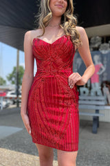 Red Homecoming Dress Sweetheart Lace-Up Back Tight Short Prom Dress