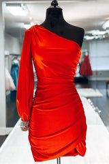 Red Homecoming Dress Tight Beaded Prom Dress with Sleeves
