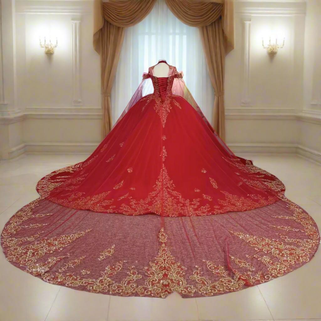 Red Lace Quinceanera Dress Ball Gown Sweet 16 Dress with Appliques