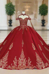Red Lace Quinceanera Dress Ball Gown Sweet 16 Dress with Appliques