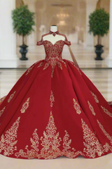 Red Lace Quinceanera Dress Ball Gown Sweet 16 Dress with Appliques