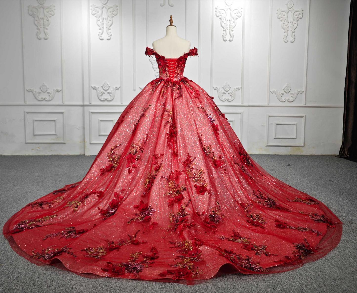 Red Off the Shoulder Quinceanera Dress Ball Gown Sweet 16 Dress